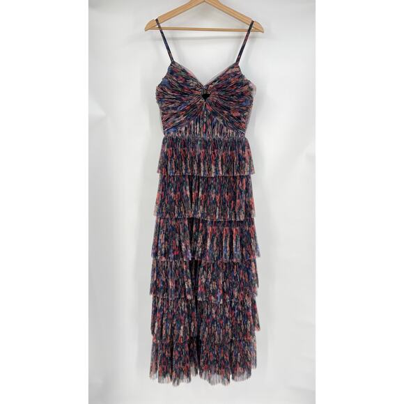 Hutch | NWT Rosey Gown Navy Tropical Garden Tulle Floral Tiered Maxi Dress 0 - Picture 4 of 14